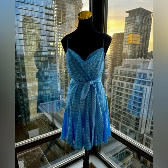 🆕 ALICE + OLIVIA 🧿 NWT Webber Cowl Neck Mini Dress, Blue Paradise - Picture 6 of 17